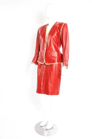 1988 A/W Collarless Leather Skirt Suit