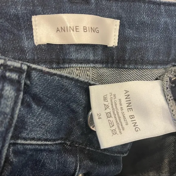 $229 ANINE BING Frida Dark Blue Highrise Exposed Button Fly Skinny Jeans size 24