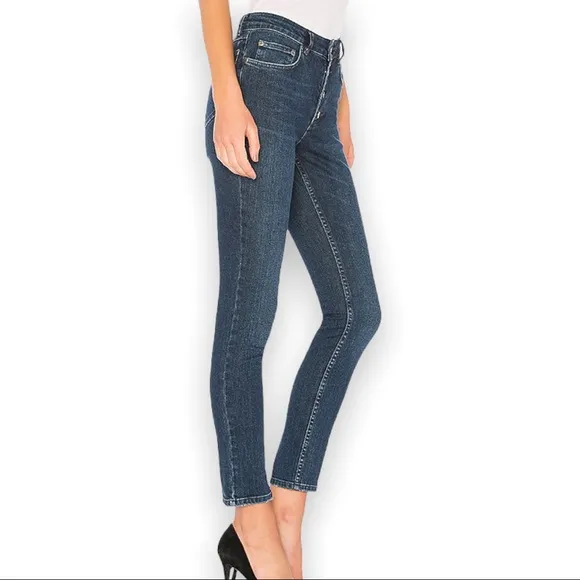 $229 ANINE BING Frida Dark Blue Highrise Exposed Button Fly Skinny Jeans size 24