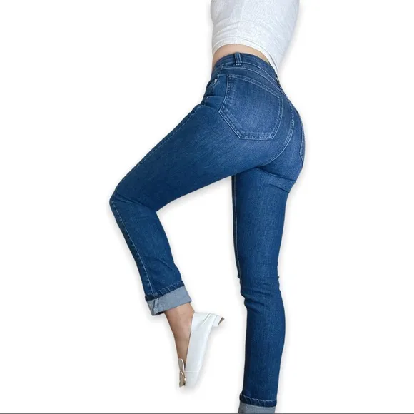 $229 ANINE BING Frida Dark Blue Highrise Exposed Button Fly Skinny Jeans size 24