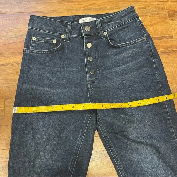 $229 ANINE BING Frida Dark Blue Highrise Exposed Button Fly Skinny Jeans size 24