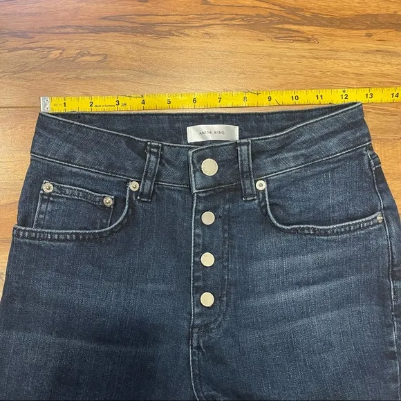 $229 ANINE BING Frida Dark Blue Highrise Exposed Button Fly Skinny Jeans size 24