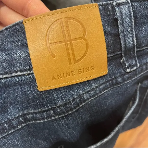 $229 ANINE BING Frida Dark Blue Highrise Exposed Button Fly Skinny Jeans size 24