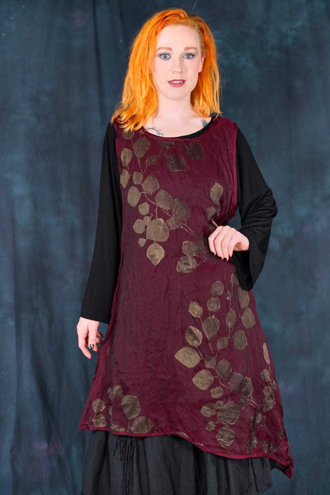 6113 B Asymmetrical Organza Shift Merlot-P