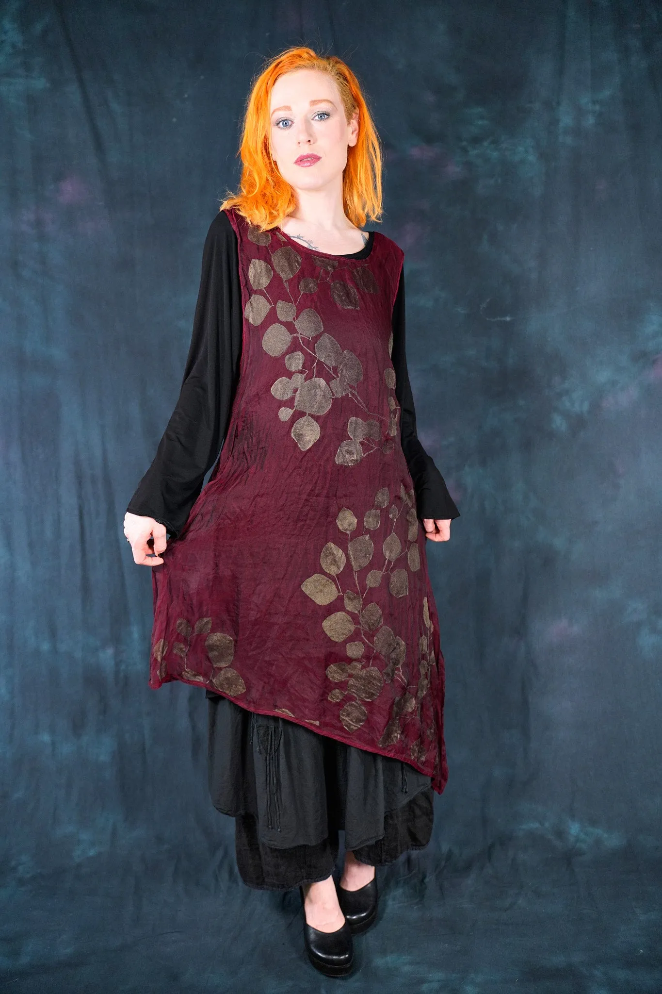 6113 B Asymmetrical Organza Shift Merlot-P