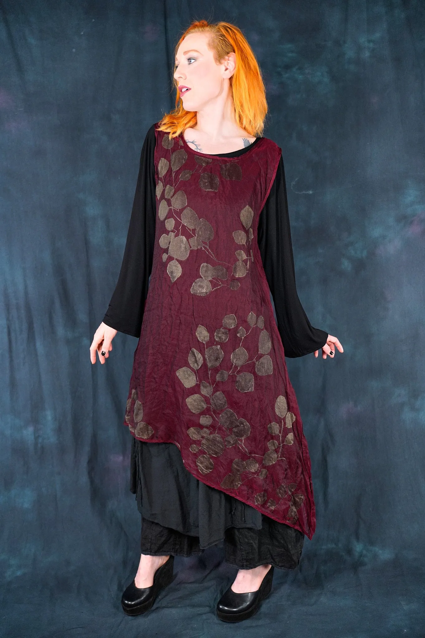 6113 B Asymmetrical Organza Shift Merlot-P