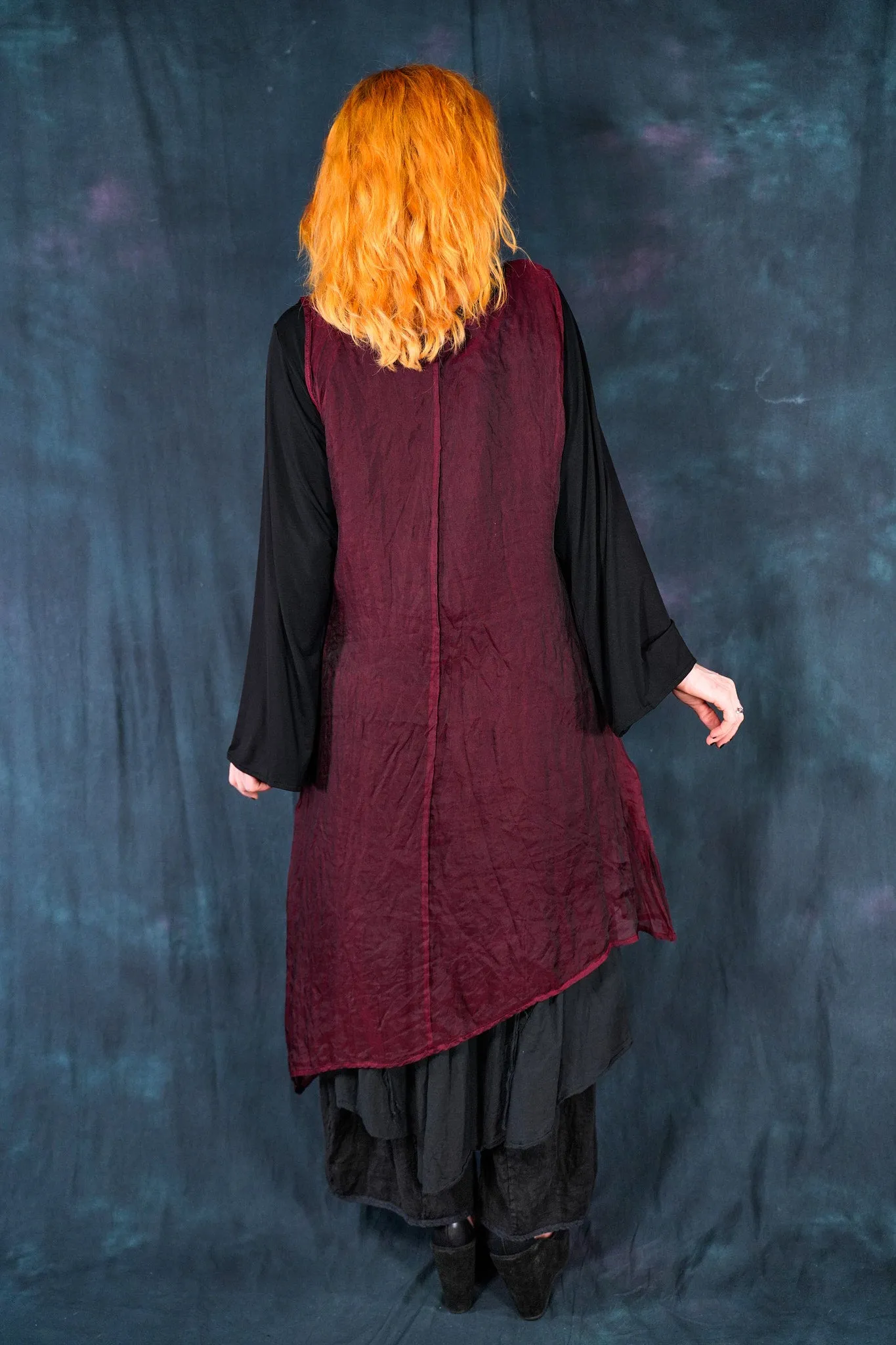 6113 B Asymmetrical Organza Shift Merlot-P