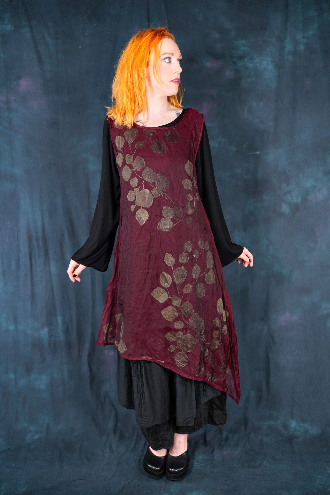 6113 B Asymmetrical Organza Shift Merlot-P