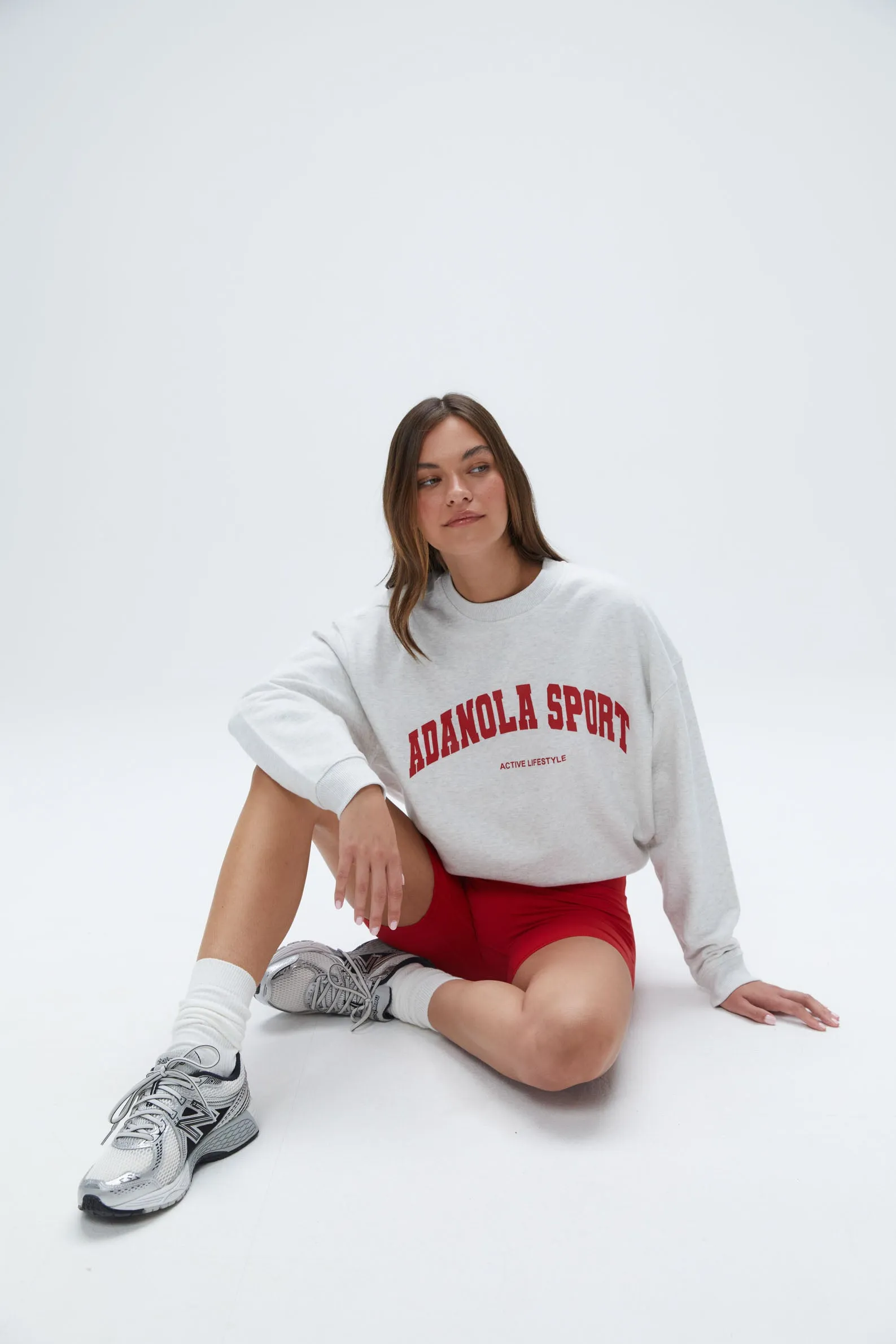 Adanola Sport Relaxed Sweatshirt - Light Grey Melange/Classic Red