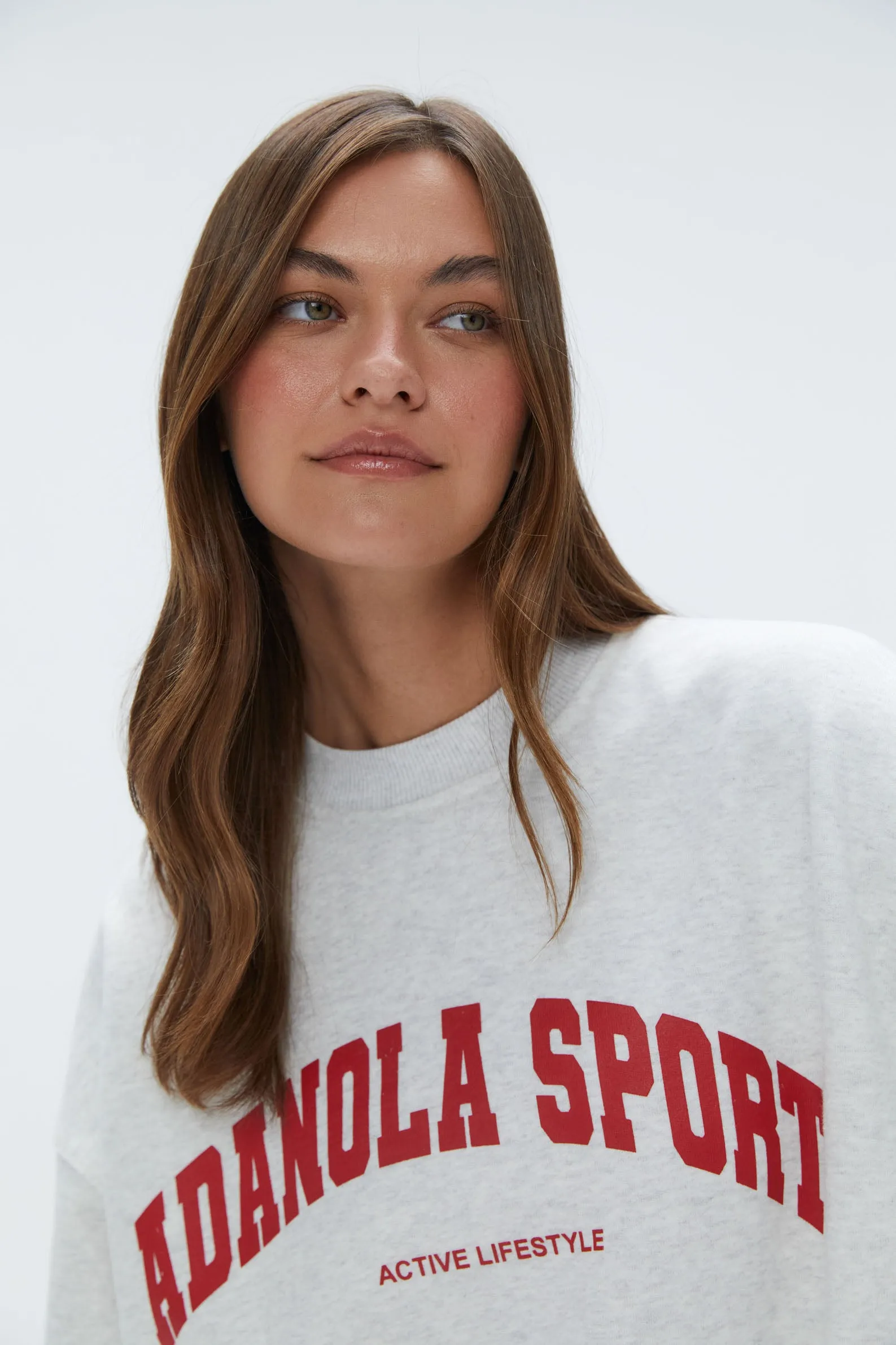 Adanola Sport Relaxed Sweatshirt - Light Grey Melange/Classic Red