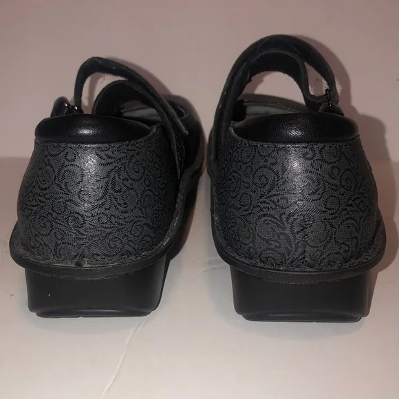 Alegria Grey Floral Embossed Leather Mary Jane Clogs