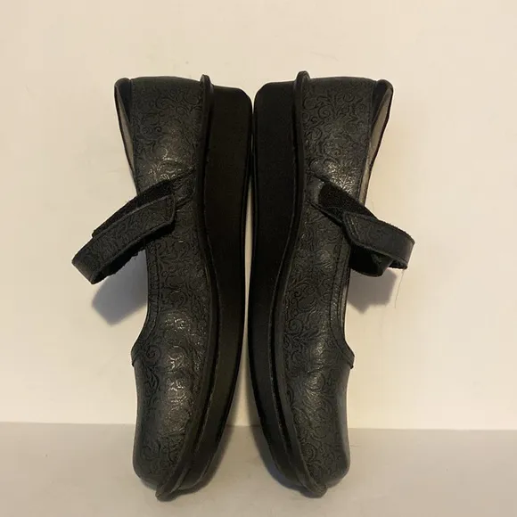 Alegria Grey Floral Embossed Leather Mary Jane Clogs