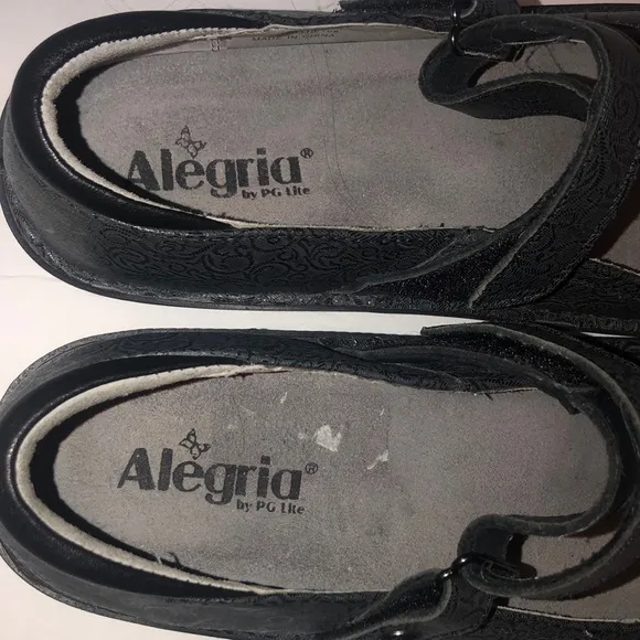 Alegria Grey Floral Embossed Leather Mary Jane Clogs