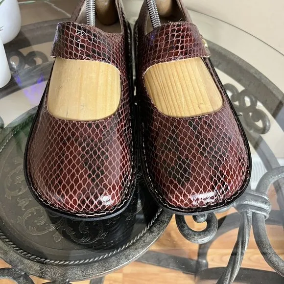 Alegria‎ Paloma PAL-702 Brown Snake Print Mary Jane Leather Clogs Womens 42 EUC