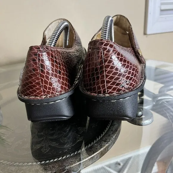 Alegria‎ Paloma PAL-702 Brown Snake Print Mary Jane Leather Clogs Womens 42 EUC