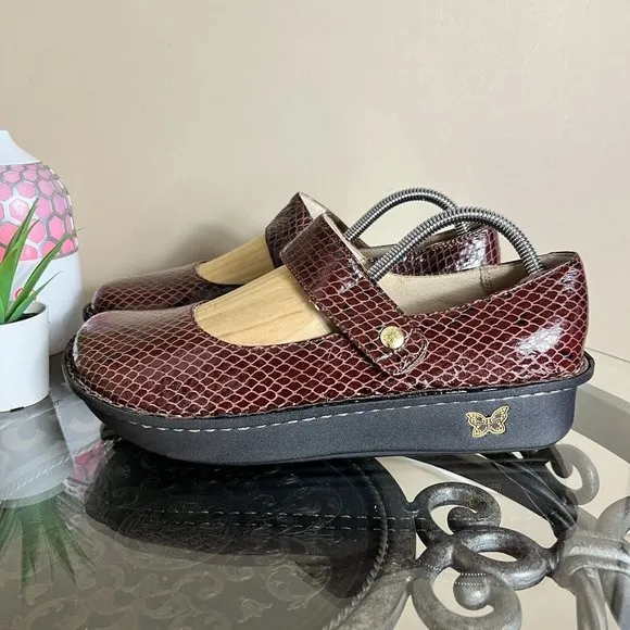 Alegria‎ Paloma PAL-702 Brown Snake Print Mary Jane Leather Clogs Womens 42 EUC