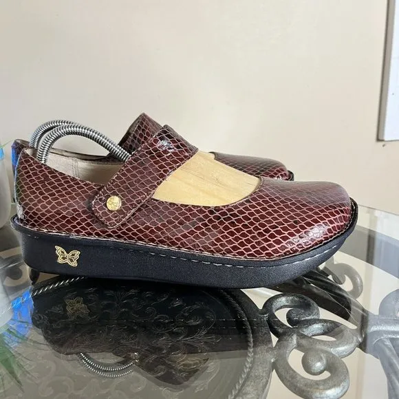Alegria‎ Paloma PAL-702 Brown Snake Print Mary Jane Leather Clogs Womens 42 EUC