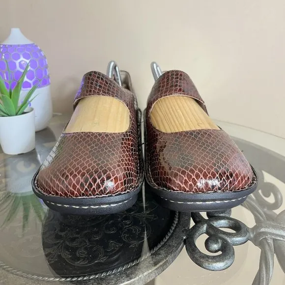 Alegria‎ Paloma PAL-702 Brown Snake Print Mary Jane Leather Clogs Womens 42 EUC