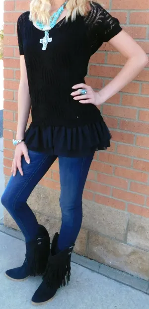 A'reve | Top with Ruffles Black