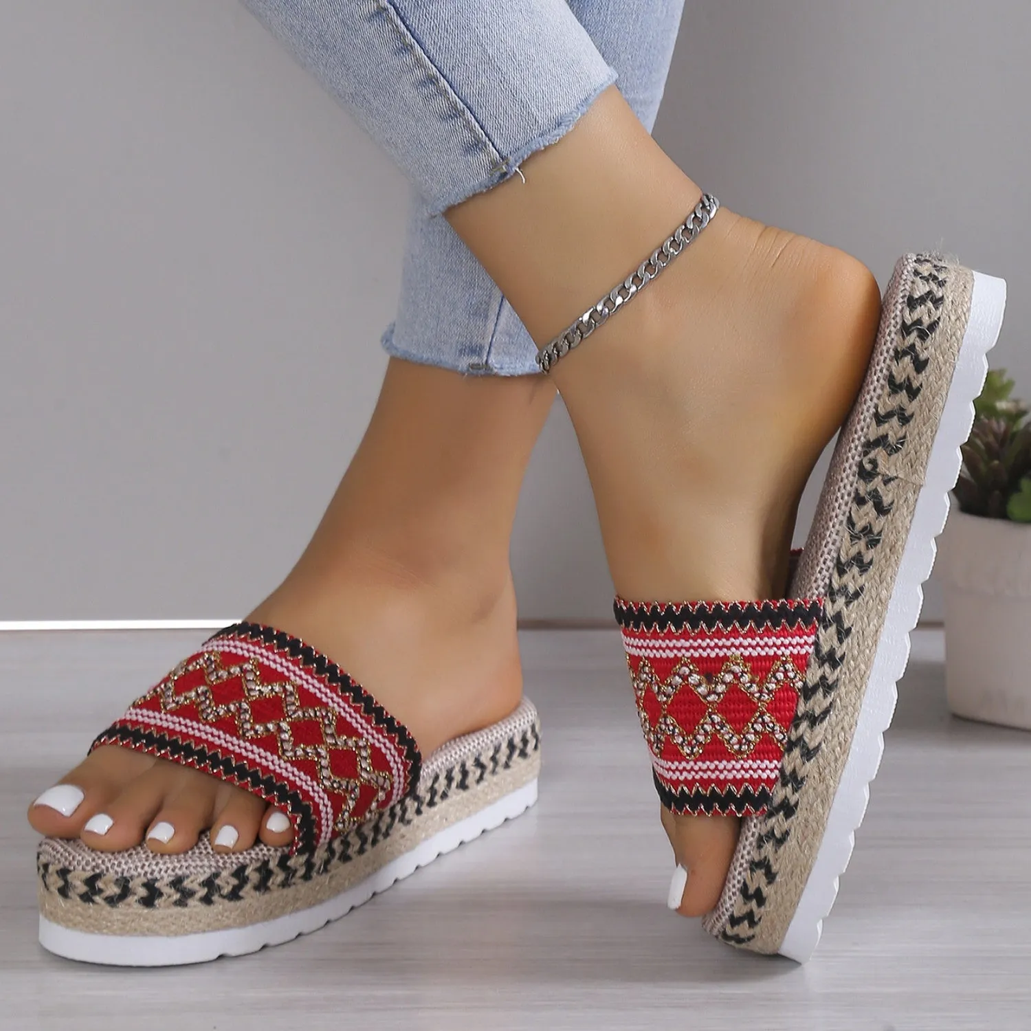 Beatrice Geometric Weave Platform Sandals