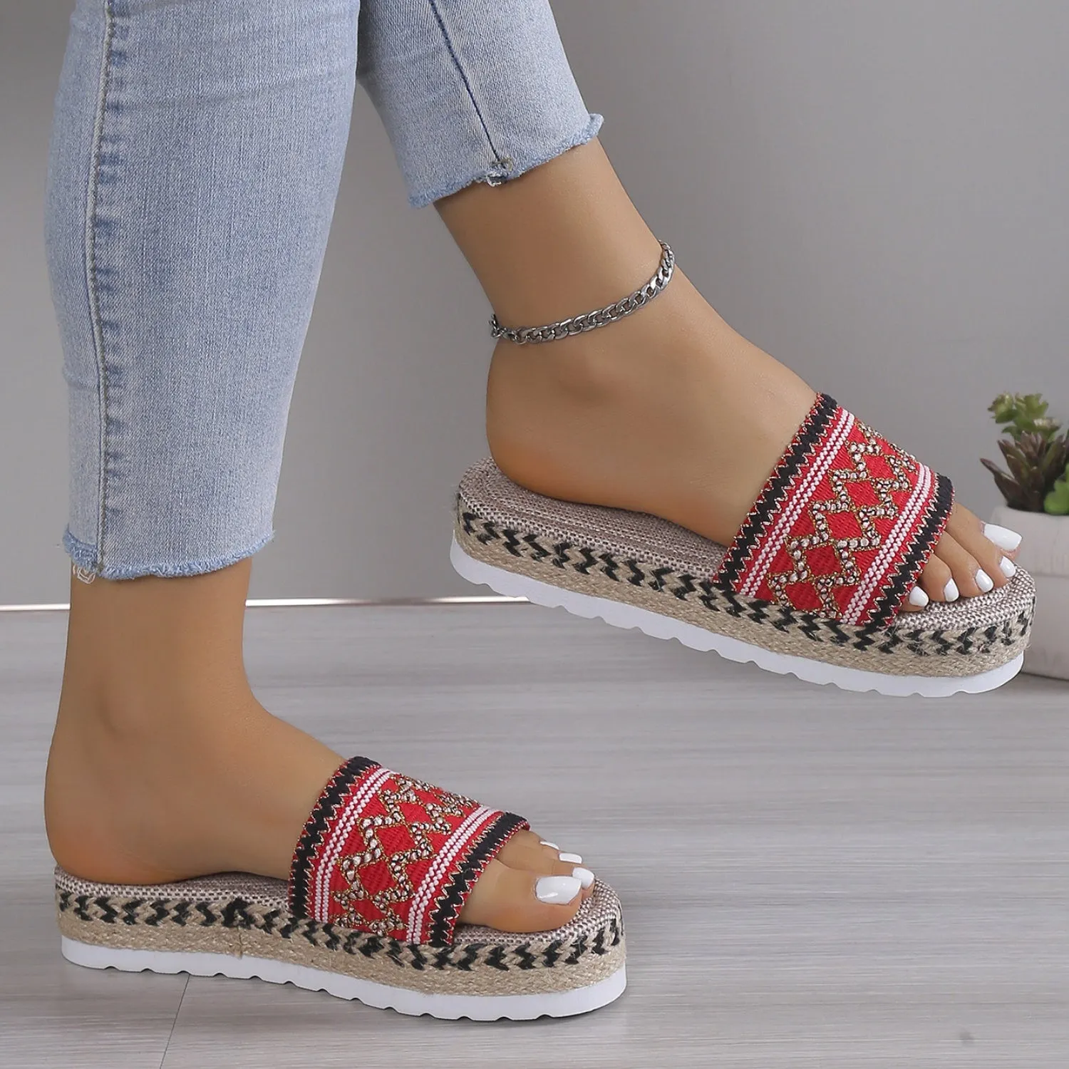 Beatrice Geometric Weave Platform Sandals