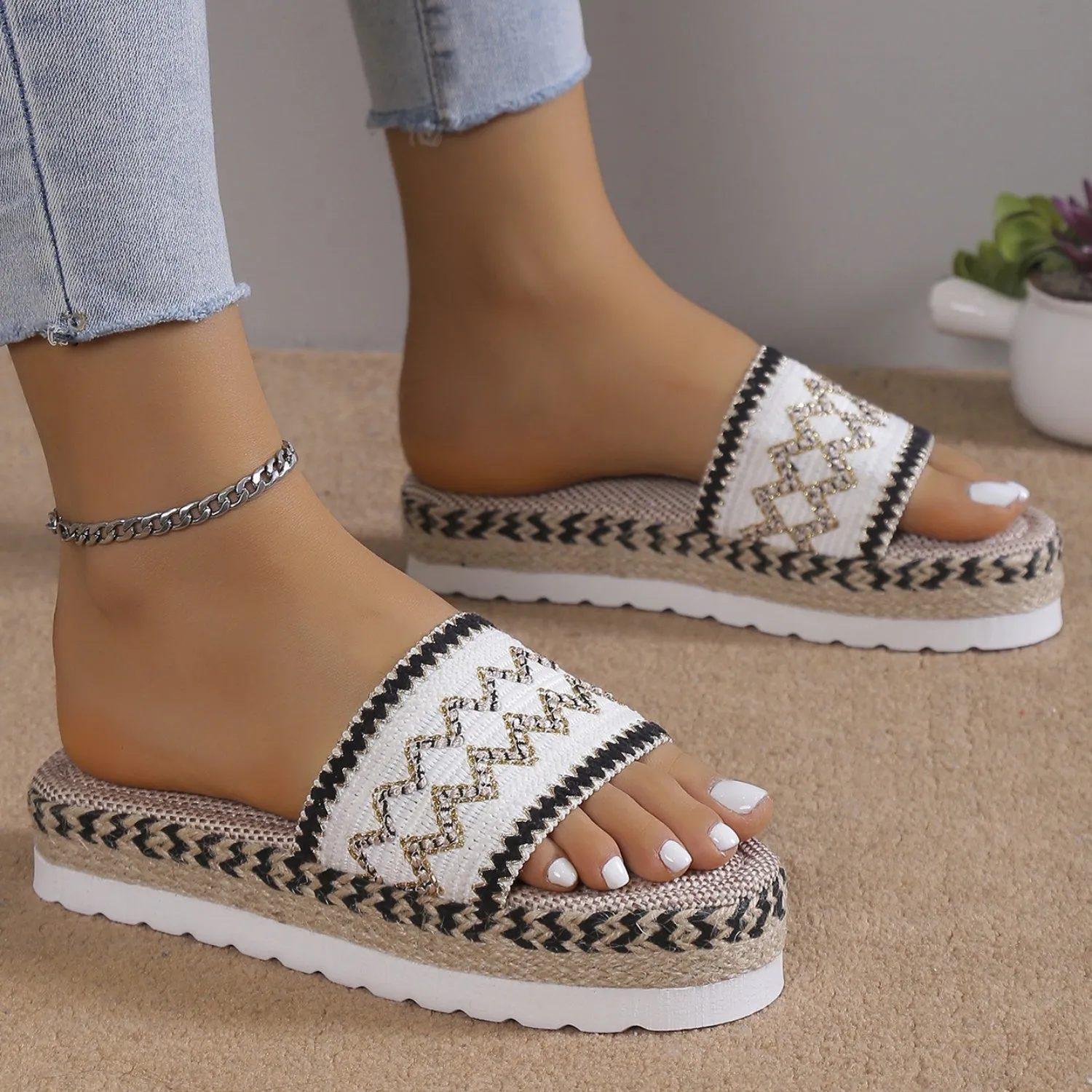 Beatrice Geometric Weave Platform Sandals