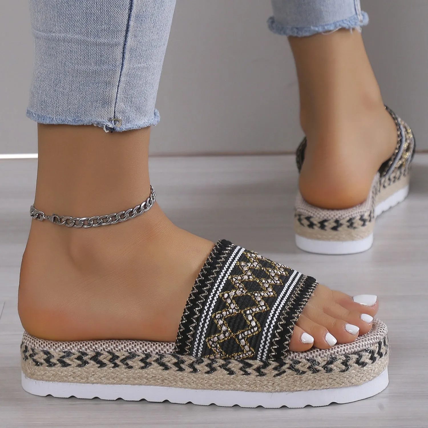 Beatrice Geometric Weave Platform Sandals