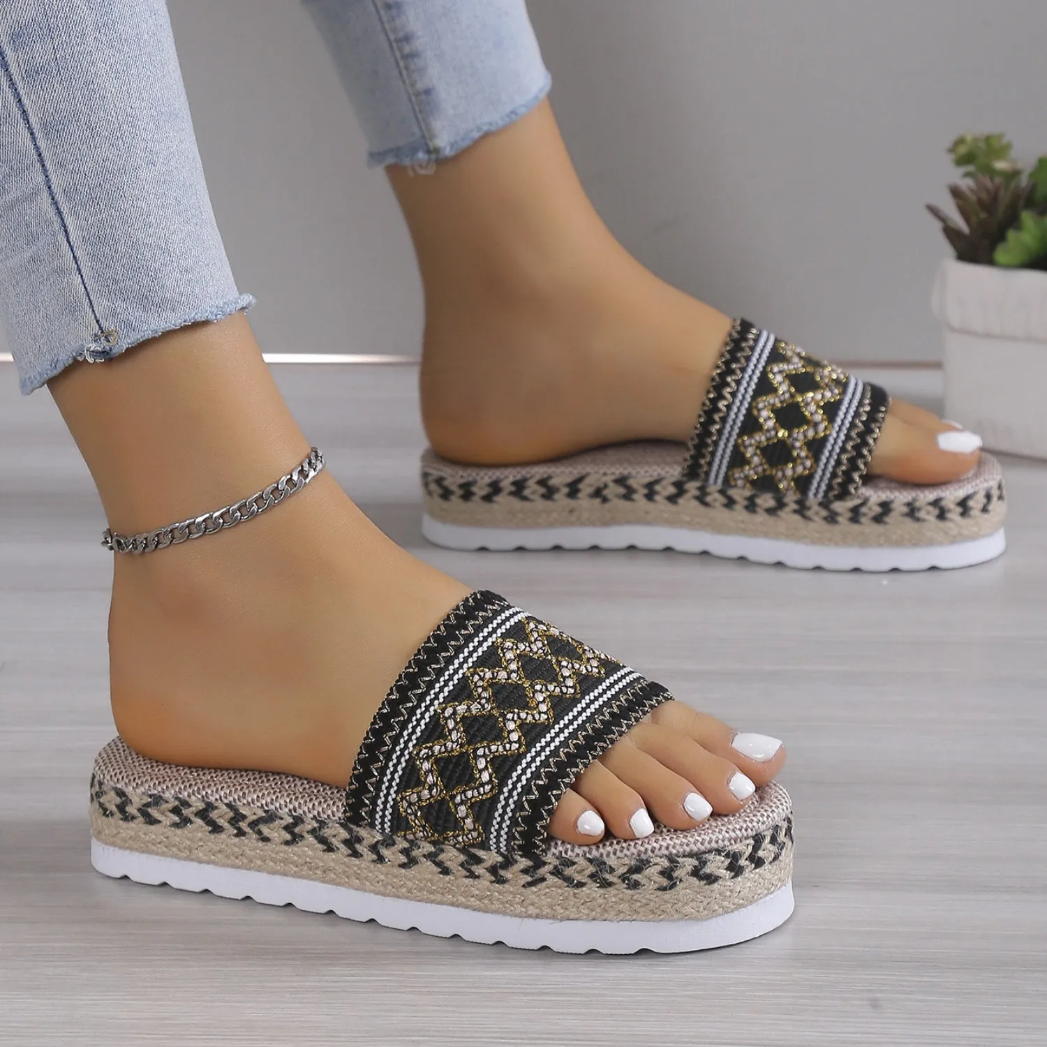 Beatrice Geometric Weave Platform Sandals