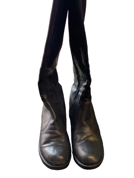 Black Knee High Zipper Boots With Chunky Heel