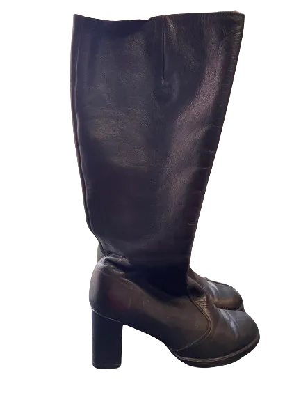 Black Knee High Zipper Boots With Chunky Heel