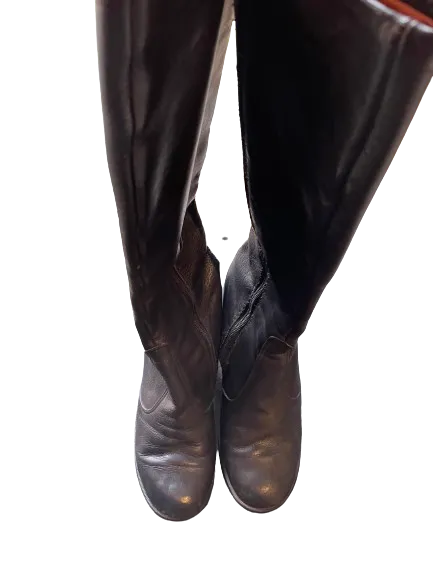 Black Knee High Zipper Boots With Chunky Heel