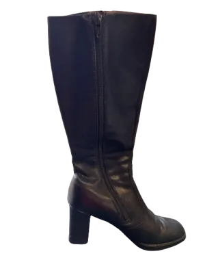 Black Knee High Zipper Boots With Chunky Heel