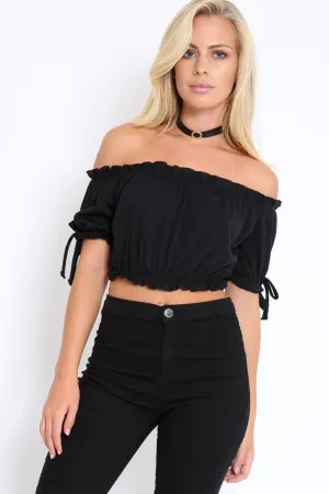 Black Ribbed Frill Gypsy Top - Maysia