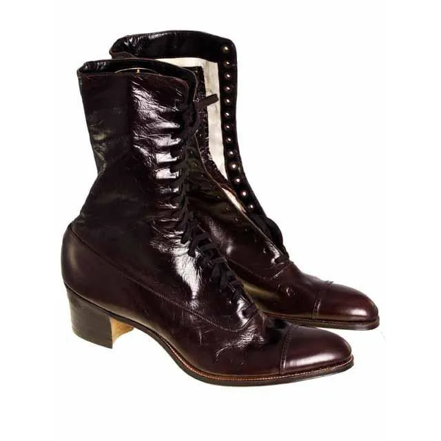 Brown Leather Kid Victorian Lady High Top Lace Boots NIB Walk Over Sz 6.5N EU37