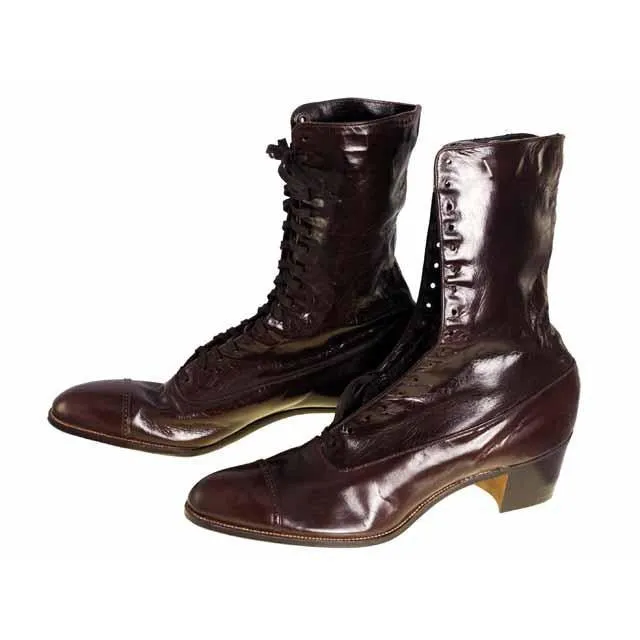 Brown Leather Kid Victorian Lady High Top Lace Boots NIB Walk Over Sz 6.5N EU37