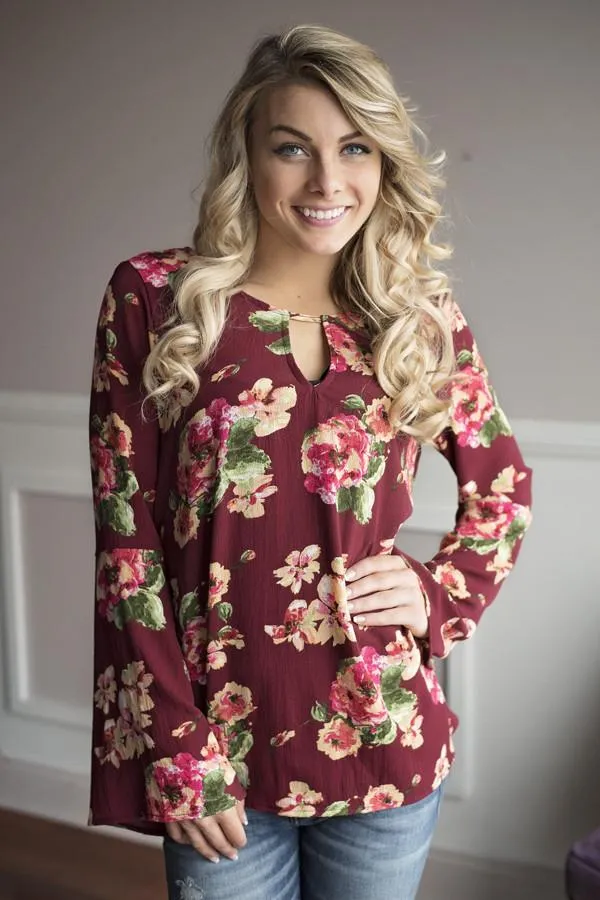 Burgundy Floral Blouse