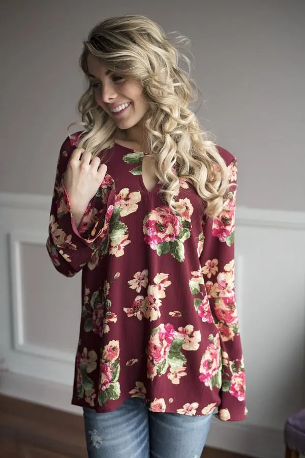 Burgundy Floral Blouse