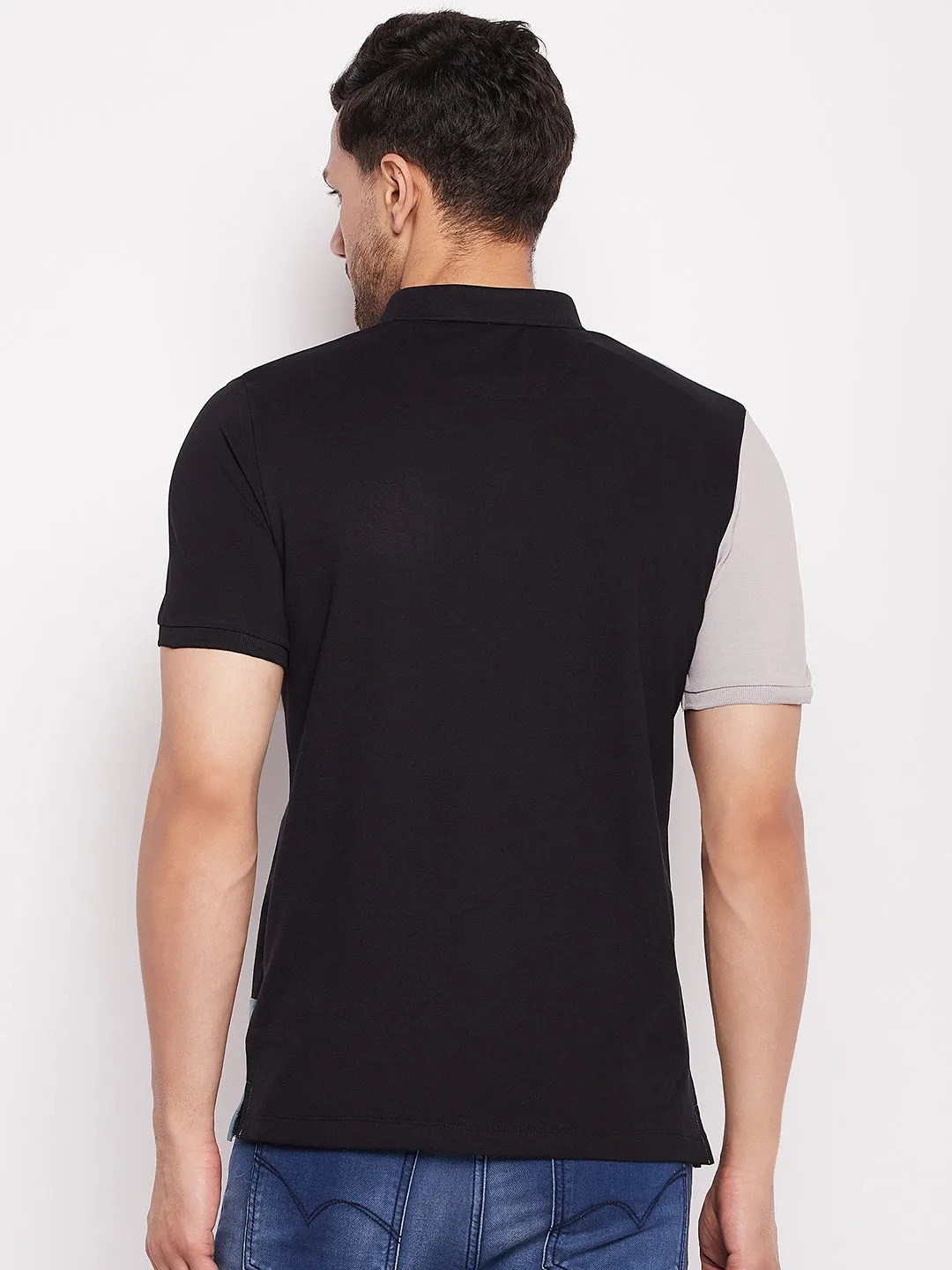 Camla Black Polo Collar Colourblocked Tshirt