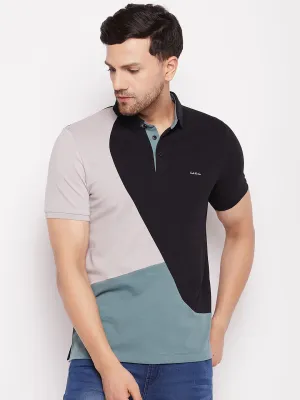 Camla Black Polo Collar Colourblocked Tshirt