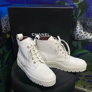Chanel White Calfskin Rubber Bottom High Top 'Sneaker Boot'