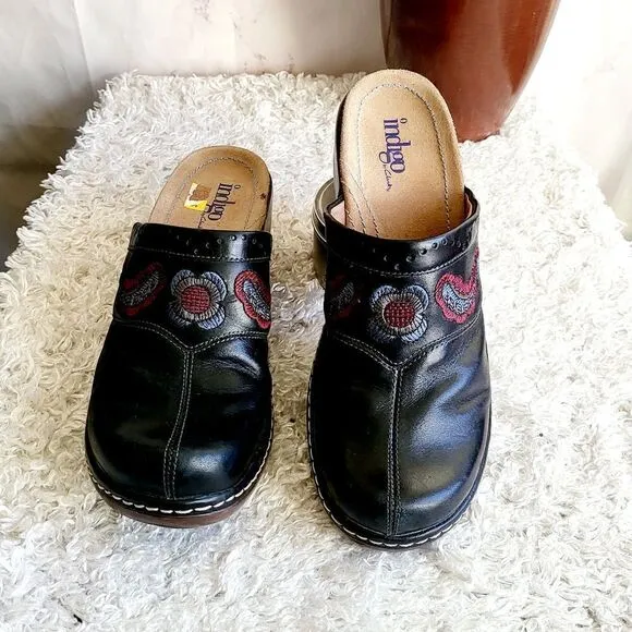 Clarks Indigo brand new embroidered leather clogs