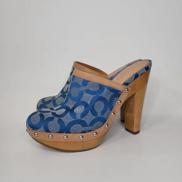 Coach Bacall Wooden Heel Clogs Size 5 Womens