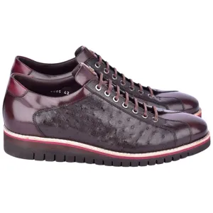 Corrente Men’s Mid-top Genuine Ostrich Leather Brown Round Toe Sneaker