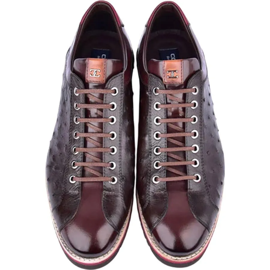 Corrente Men’s Mid-top Genuine Ostrich Leather Brown Round Toe Sneaker