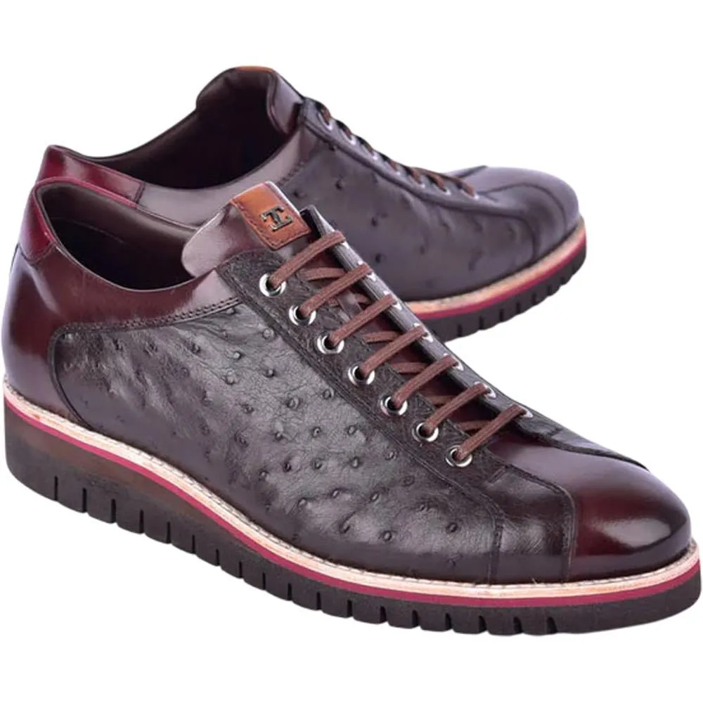 Corrente Men’s Mid-top Genuine Ostrich Leather Brown Round Toe Sneaker
