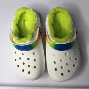CROCS Green Fur/Sherpa Line White Clogs SZ 10 NWT