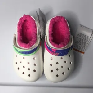 CROCS Pink Fur/Sherpa Line White Clogs SZ 10 NWT