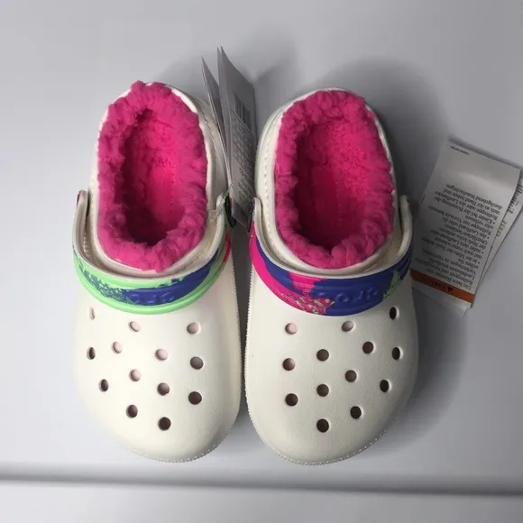 CROCS Pink Fur/Sherpa Line White Clogs SZ 10 NWT