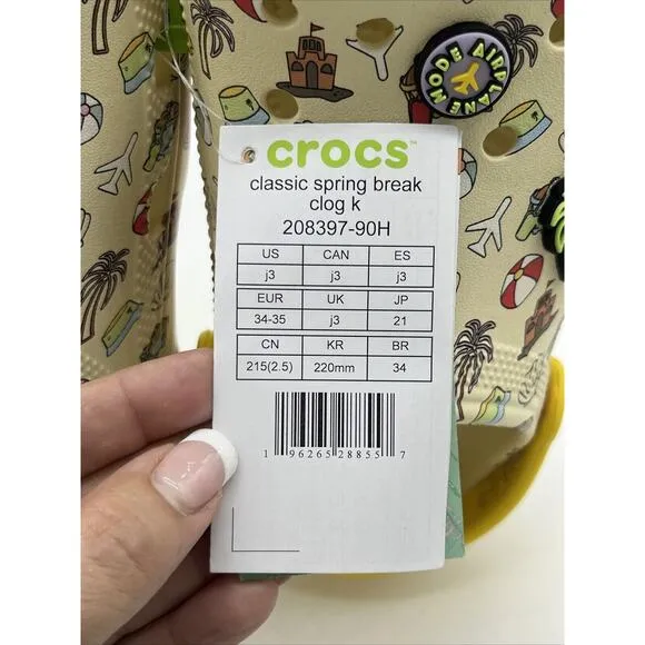 Crocs Spring Break Pool Party Clogs Kids J3 EUR 34-35 NWT