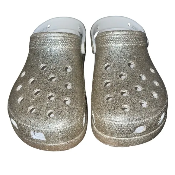 Crocs Women’s 8 Classic Platform Clogs in Gold/Silver Glitter